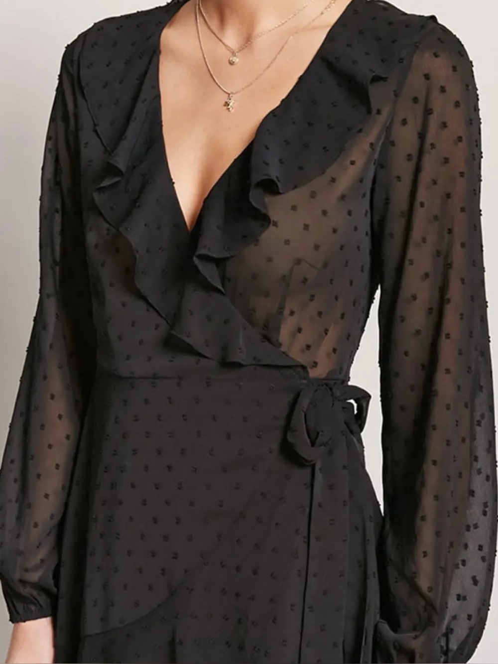 Black Sheer Wrap Dress Swiss Dot Detail Forever 21 Small